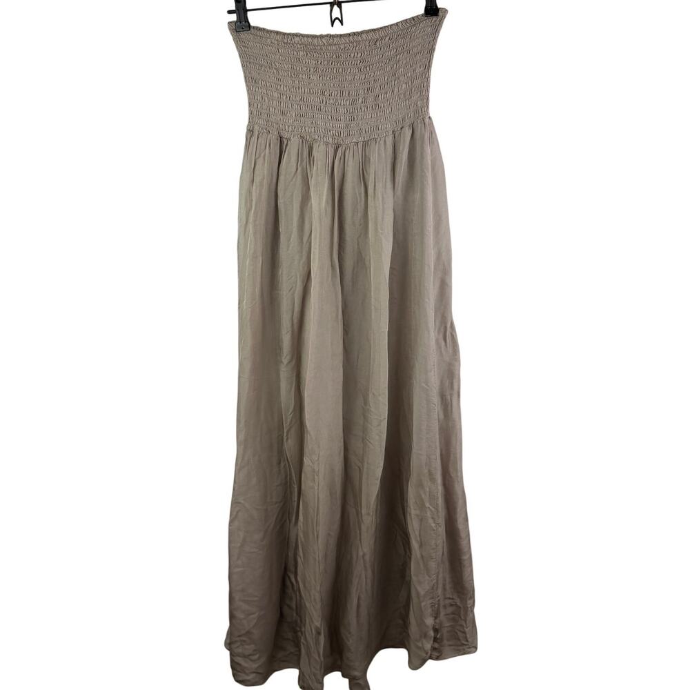 Aquavita Made In Italy Beige Gray Tube Top Maxi Dress Silk Smocked Bodice L/XL